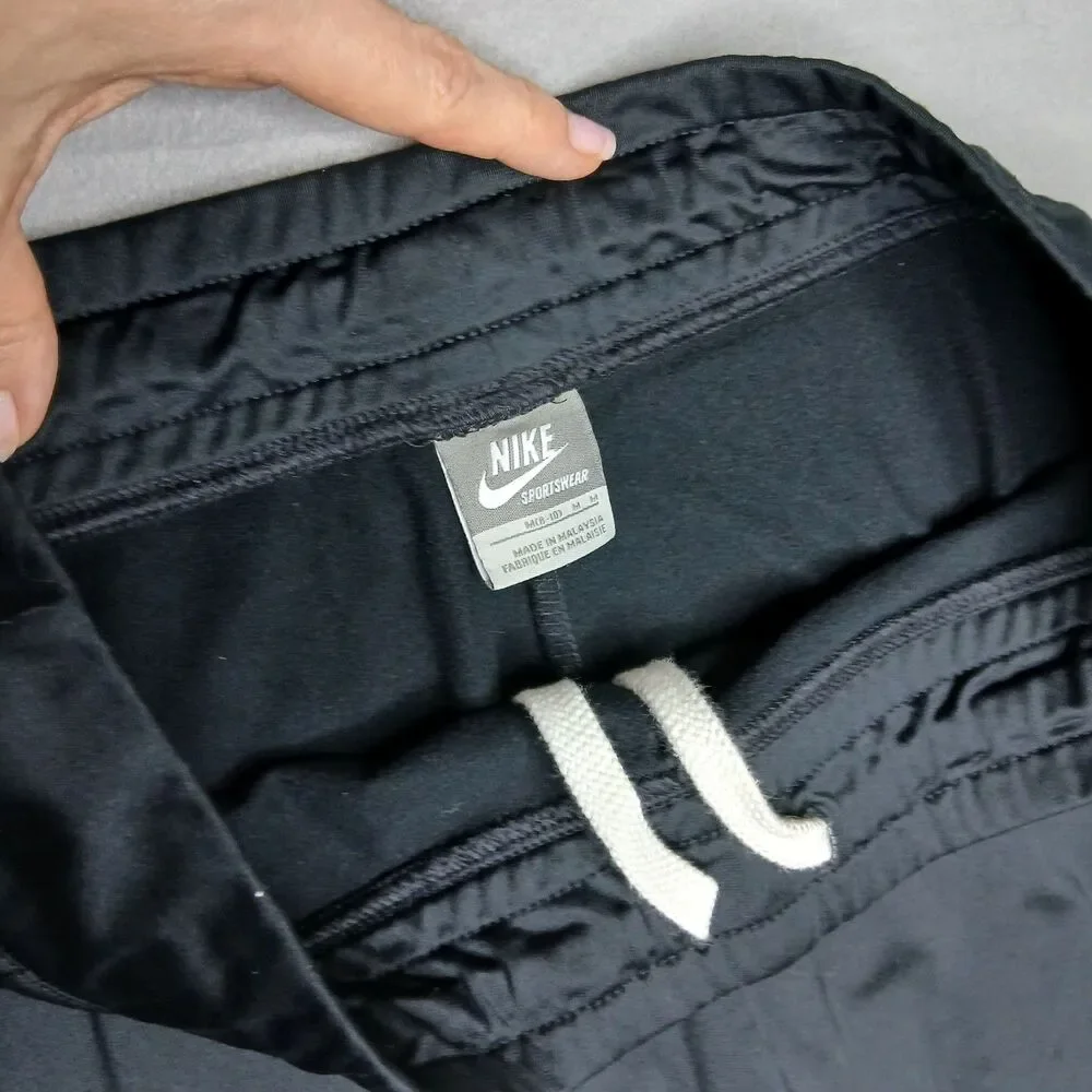 Nike Sportswear Bike Shorts Fleece Lined Drawstring Long Logo Black Womens Med